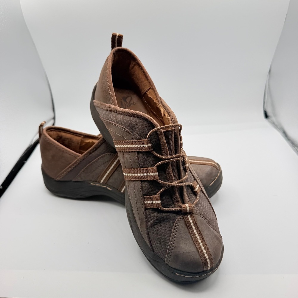 I Heart Comfort Logan Shoes Womens 9M Brown Leather Bungee Slip On Fair
